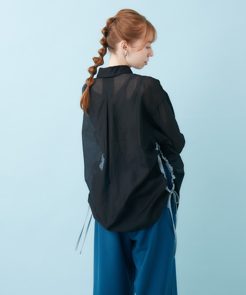 Paradise Picnic（パラダイスピクニック）の「サイドドロストシャツ（シャツ/ブラウス・レディース・ブラック/ホワイト・FREE）」の10枚目の写真