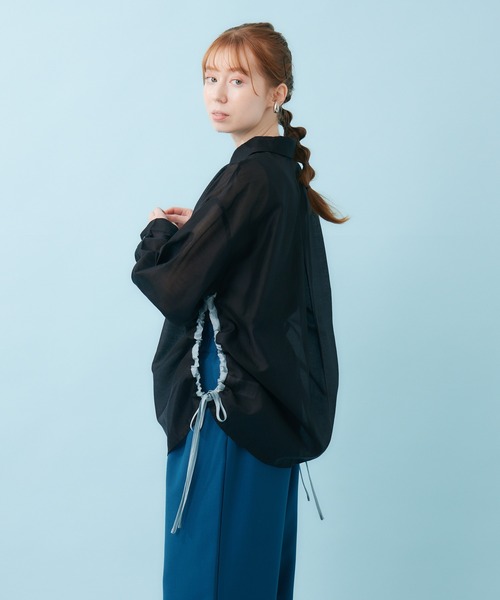 Paradise Picnic（パラダイスピクニック）の「サイドドロストシャツ（シャツ/ブラウス・レディース・ブラック/ホワイト・FREE）」の11枚目の写真