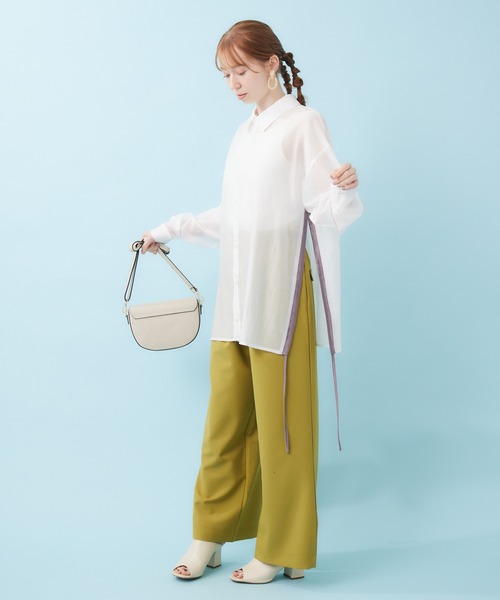 Paradise Picnic（パラダイスピクニック）の「サイドドロストシャツ（シャツ/ブラウス・レディース・ブラック/ホワイト・FREE）」の13枚目の写真