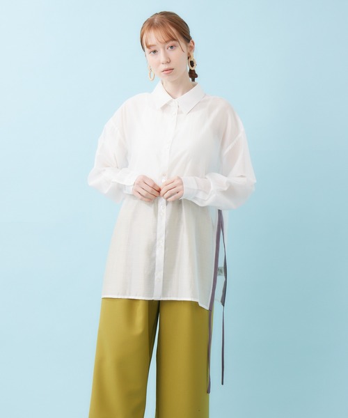 Paradise Picnic（パラダイスピクニック）の「サイドドロストシャツ（シャツ/ブラウス・レディース・ブラック/ホワイト・FREE）」の18枚目の写真