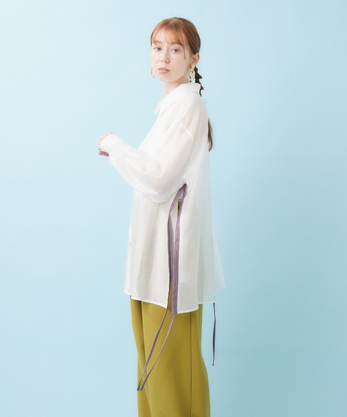 Paradise Picnic（パラダイスピクニック）の「サイドドロストシャツ（シャツ/ブラウス・レディース・ブラック/ホワイト・FREE）」の19枚目の写真