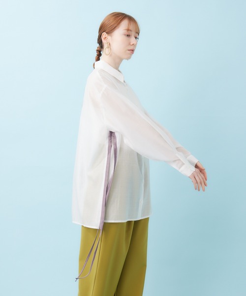 Paradise Picnic（パラダイスピクニック）の「サイドドロストシャツ（シャツ/ブラウス・レディース・ブラック/ホワイト・FREE）」の20枚目の写真