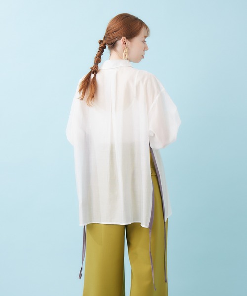 Paradise Picnic（パラダイスピクニック）の「サイドドロストシャツ（シャツ/ブラウス・レディース・ブラック/ホワイト・FREE）」の21枚目の写真