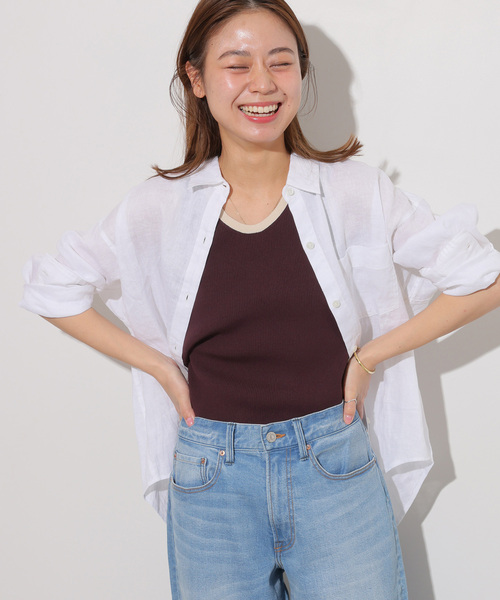 JOURNAL STANDARD relume(ジャーナルスタンダード レリューム)の「《追加》Vis/Polyクルーネックバイカラータンクトップ(タンクトップ・レディース・ブラウン/ホワイト系その他/ベージュ系その他/ブラック・FREE)」の1枚目の写真