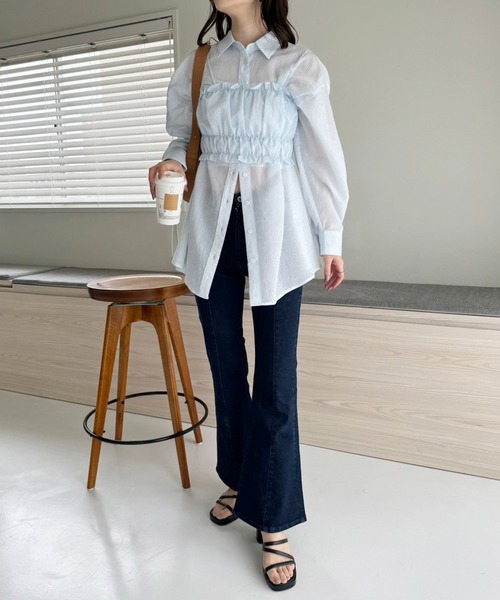 Seemi. byNICECLAUP( シーミーバイナイスクラップ)の「【Seemi.】美シルエット/ストレッチデニムパンツ(デニムパンツ・レディース・ネイビー/ケミカルウォッシュ/サックスブルー・MEDIUM/SMALL)」の9枚目の写真