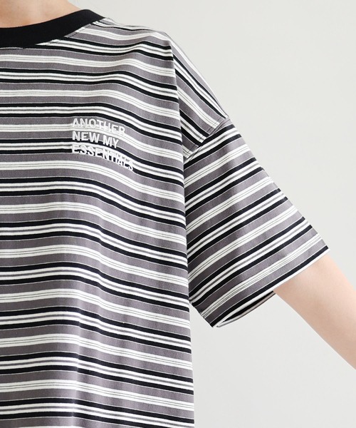 セール】ANMEエンブロイダリーロゴマルチボーダー半袖Tシャツ（T