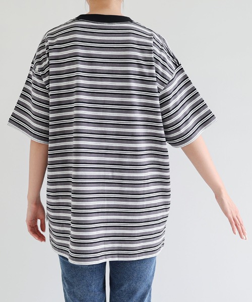 セール】ANMEエンブロイダリーロゴマルチボーダー半袖Tシャツ（Tシャツ