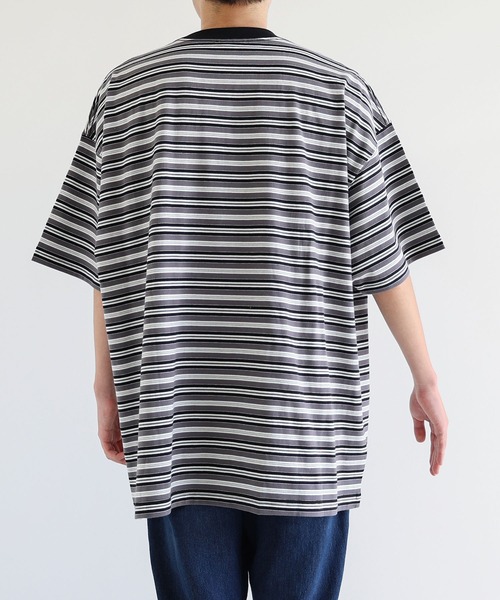 セール】ANMEエンブロイダリーロゴマルチボーダー半袖Tシャツ（T
