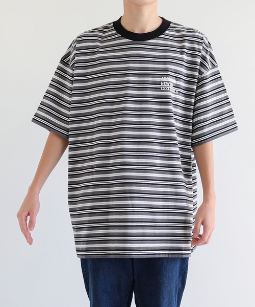 セール】ANMEエンブロイダリーロゴマルチボーダー半袖Tシャツ（Tシャツ