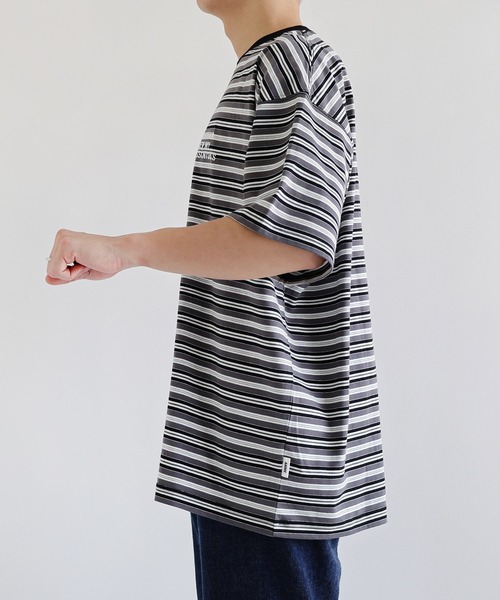 セール】ANMEエンブロイダリーロゴマルチボーダー半袖Tシャツ（T
