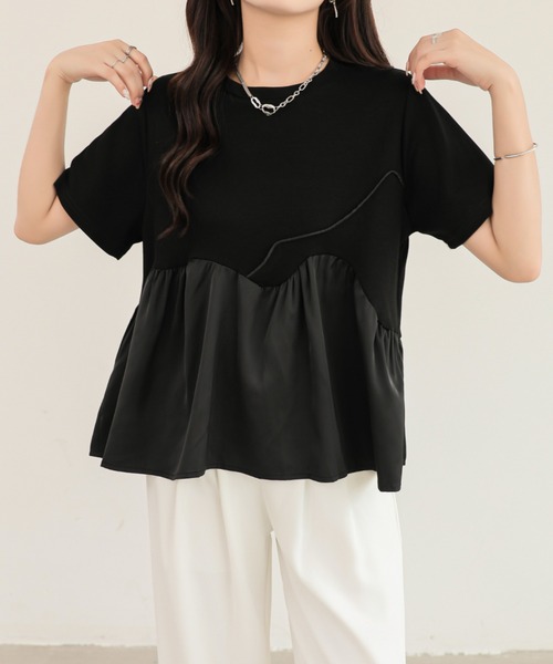 emi+（エミプラス）の「異素材ペプラムアシメ切り替えパイピングTEE（Tシャツ/カットソー・レディース・ベージュ/ブルー/ブラック・FREE）」の12枚目の写真