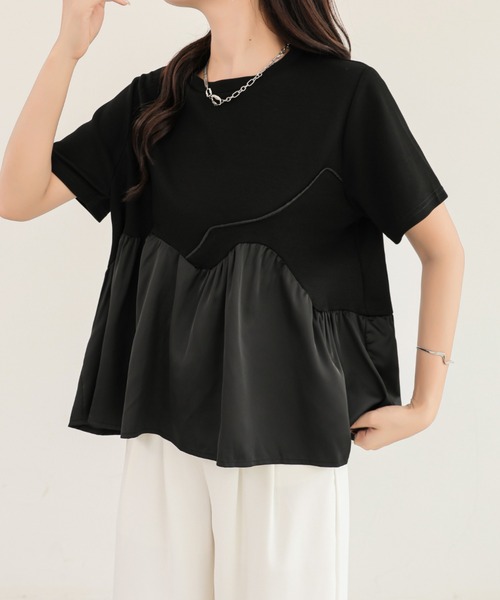 emi+（エミプラス）の「異素材ペプラムアシメ切り替えパイピングTEE（Tシャツ/カットソー・レディース・ベージュ/ブルー/ブラック・FREE）」の13枚目の写真