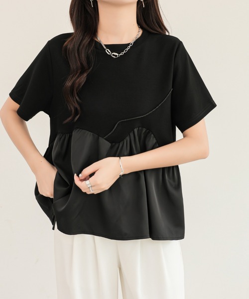 emi+（エミプラス）の「異素材ペプラムアシメ切り替えパイピングTEE（Tシャツ/カットソー・レディース・ベージュ/ブルー/ブラック・FREE）」の14枚目の写真