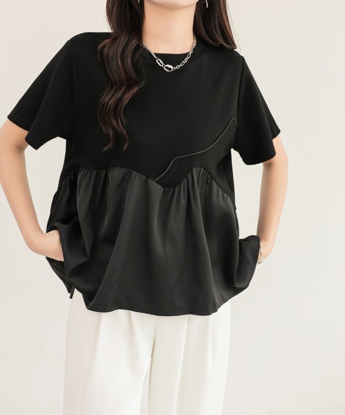 emi+（エミプラス）の「異素材ペプラムアシメ切り替えパイピングTEE（Tシャツ/カットソー・レディース・ベージュ/ブルー/ブラック・FREE）」の15枚目の写真