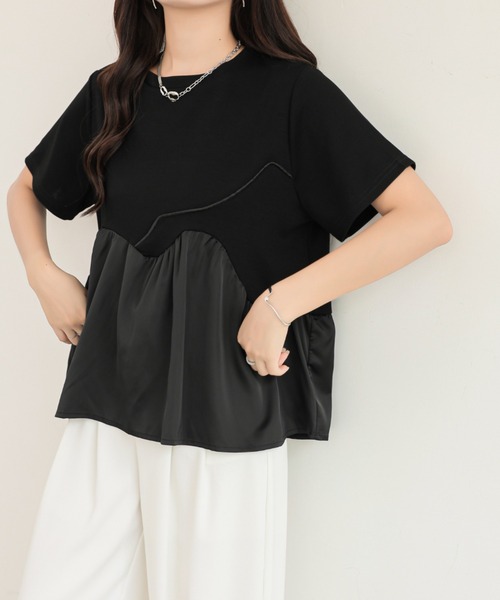 emi+（エミプラス）の「異素材ペプラムアシメ切り替えパイピングTEE（Tシャツ/カットソー・レディース・ベージュ/ブルー/ブラック・FREE）」の16枚目の写真