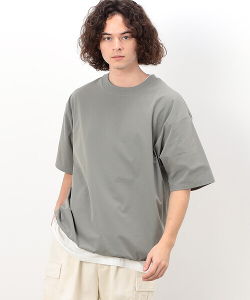 Purple&Yellow（パープルアンドイエロー）の「ドローストリング半袖プルオーバー（Tシャツ/カットソー・メンズ・グリーン/グレイッシュベージュ/ブラック・MEDIUM/LARGE/SMALL）」の2枚目の写真