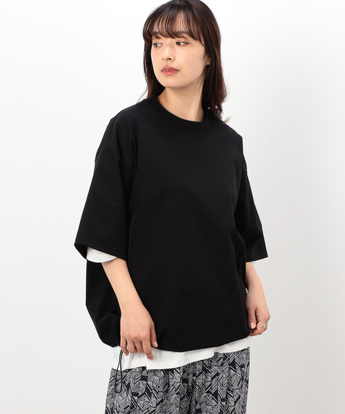 Purple&Yellow（パープルアンドイエロー）の「ドローストリング半袖プルオーバー（Tシャツ/カットソー・メンズ・グリーン/グレイッシュベージュ/ブラック・MEDIUM/LARGE/SMALL）」の8枚目の写真