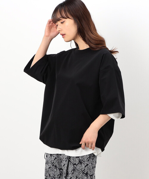 Purple&Yellow（パープルアンドイエロー）の「ドローストリング半袖プルオーバー（Tシャツ/カットソー・メンズ・グリーン/グレイッシュベージュ/ブラック・MEDIUM/LARGE/SMALL）」の9枚目の写真
