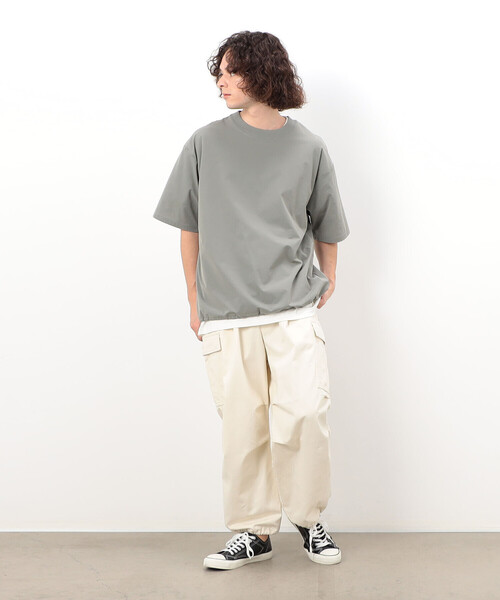 Purple&Yellow（パープルアンドイエロー）の「ドローストリング半袖プルオーバー（Tシャツ/カットソー・メンズ・グリーン/グレイッシュベージュ/ブラック・MEDIUM/LARGE/SMALL）」の12枚目の写真
