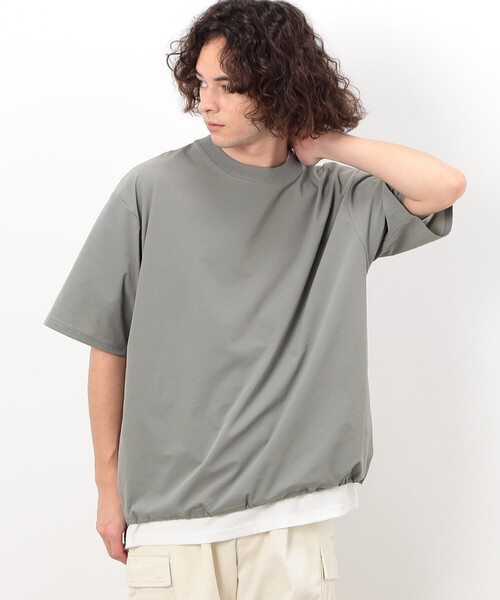 Purple&Yellow（パープルアンドイエロー）の「ドローストリング半袖プルオーバー（Tシャツ/カットソー・メンズ・グリーン/グレイッシュベージュ/ブラック・MEDIUM/LARGE/SMALL）」の13枚目の写真