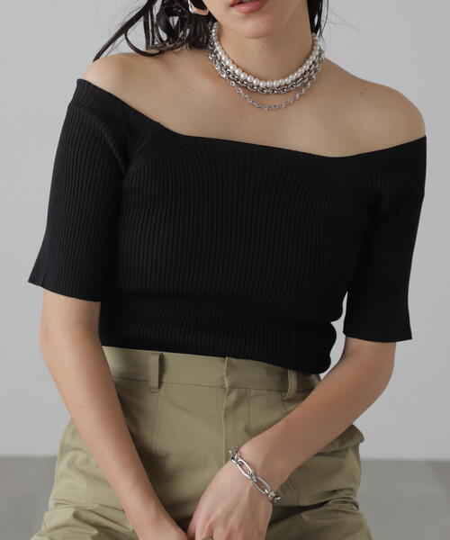 FREE'S MART（フリーズマート）の「◆コンパクトオフショルリブニット（ニット/セーター・レディース・ブルー/グレー/ホワイト/ブラック・FREE）」の6枚目の写真