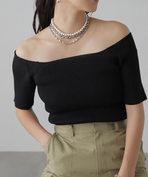 FREE'S MART（フリーズマート）の「◆コンパクトオフショルリブニット（ニット/セーター・レディース・ブルー/グレー/ホワイト/ブラック・FREE）」の7枚目の写真