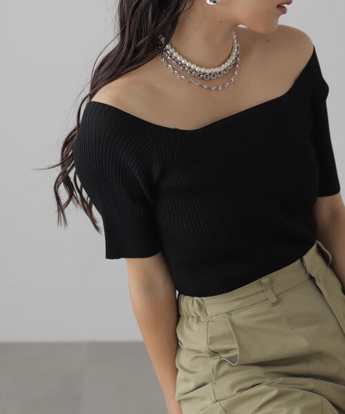 FREE'S MART（フリーズマート）の「◆コンパクトオフショルリブニット（ニット/セーター・レディース・ブルー/グレー/ホワイト/ブラック・FREE）」の10枚目の写真