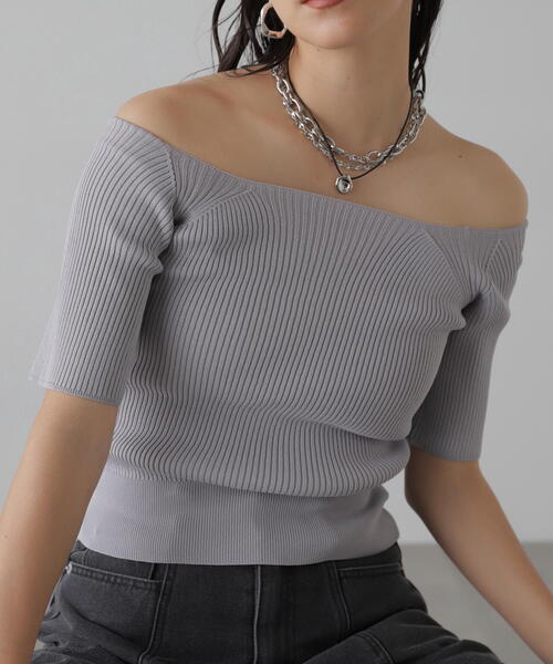 FREE'S MART（フリーズマート）の「◆コンパクトオフショルリブニット（ニット/セーター・レディース・ブルー/グレー/ホワイト/ブラック・FREE）」の19枚目の写真