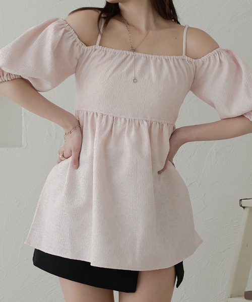 Ambre Neige(アンブルネージュ)の「off shoulder peplum tops / ポコポコオフショルペプラムトップス(Tシャツ/カットソー・レディース・ブラック/ライトピンク/アイボリー・FREE)」の22枚目の写真