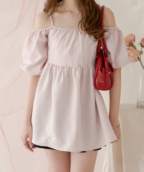 Ambre Neige(アンブルネージュ)の「off shoulder peplum tops / ポコポコオフショルペプラムトップス(Tシャツ/カットソー・レディース・ブラック/ライトピンク/アイボリー・FREE)」の19枚目の写真