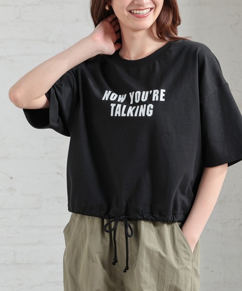 裾ドロストデザインTシャツ