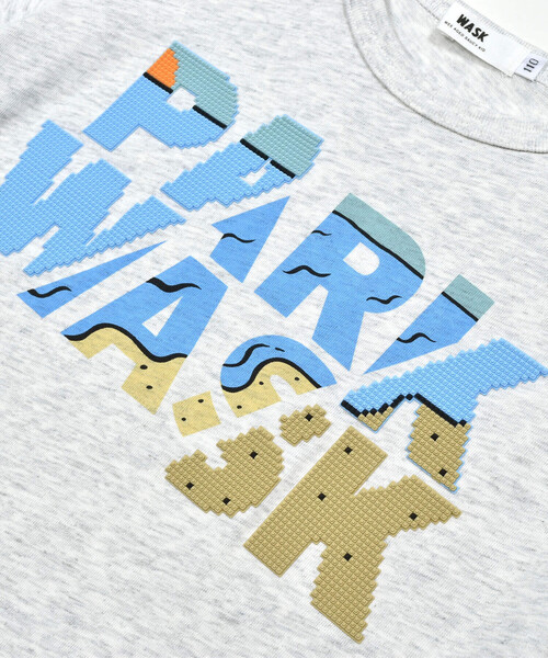 セール】袖折り返しブロックプリント天竺Tシャツ(100~160cm)（T