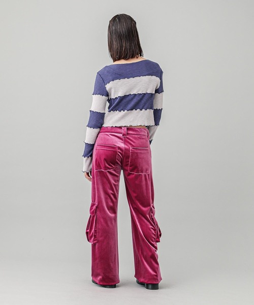 X-girl（エックスガール）の「STRIPED CROPPED TOP（Tシャツ/カットソー・レディース・バーガンディー/ブラウン/ネイビー・M/S）」の10枚目の写真