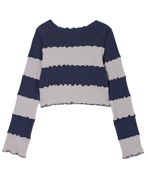 X-girl（エックスガール）の「STRIPED CROPPED TOP（Tシャツ/カットソー・レディース・バーガンディー/ブラウン/ネイビー・M/S）」の12枚目の写真