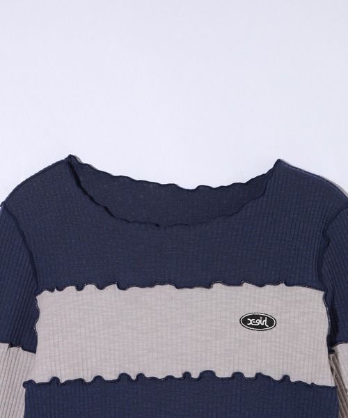 X-girl（エックスガール）の「STRIPED CROPPED TOP（Tシャツ/カットソー・レディース・バーガンディー/ブラウン/ネイビー・M/S）」の13枚目の写真