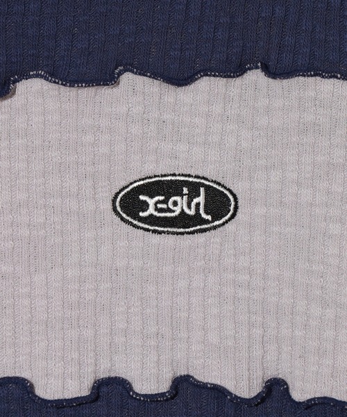 X-girl（エックスガール）の「STRIPED CROPPED TOP（Tシャツ/カットソー・レディース・バーガンディー/ブラウン/ネイビー・M/S）」の14枚目の写真