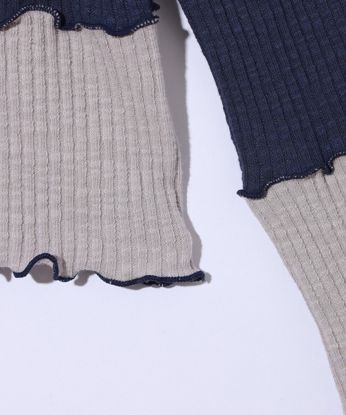 X-girl（エックスガール）の「STRIPED CROPPED TOP（Tシャツ/カットソー・レディース・バーガンディー/ブラウン/ネイビー・M/S）」の16枚目の写真