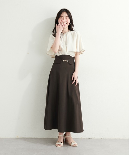 natural couture（ナチュラルクチュール）の「ビット付スカラップフレアスカート（スカート・レディース・アイボリー/グレー/その他1/ダークブラウン・FREE）」の4枚目の写真