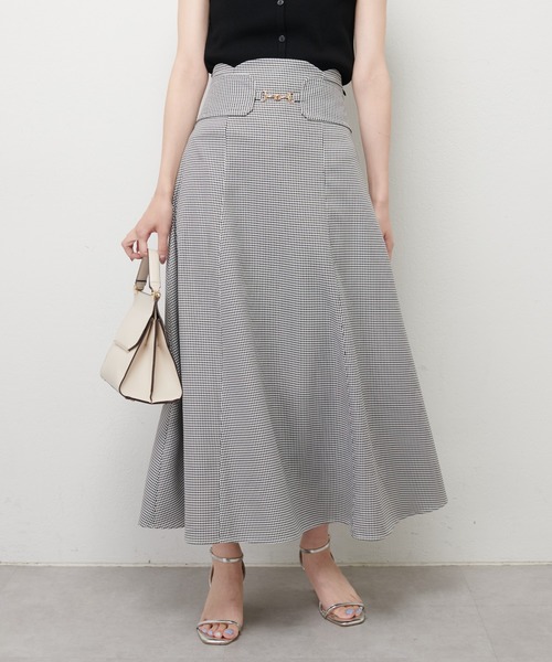 natural couture（ナチュラルクチュール）の「ビット付スカラップフレアスカート（スカート・レディース・アイボリー/グレー/その他1/ダークブラウン・FREE）」の2枚目の写真