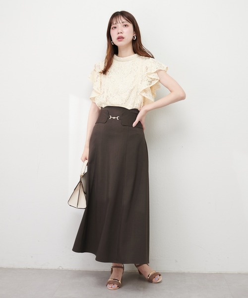 natural couture（ナチュラルクチュール）の「ビット付スカラップフレアスカート（スカート・レディース・アイボリー/グレー/その他1/ダークブラウン・FREE）」の16枚目の写真