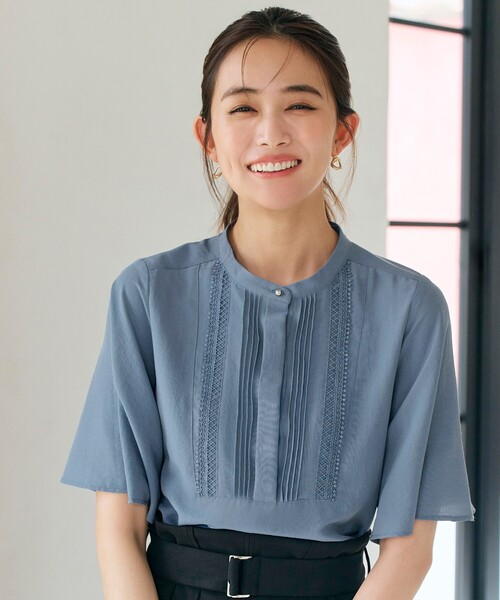 grove（グローブ）の「◆ピンタックフレアスリーブ（シャツ/ブラウス・レディース・オレンジ/ブルー/カーキ/オフホワイト/ブラック・02/03/01/04/05）」の5枚目の写真