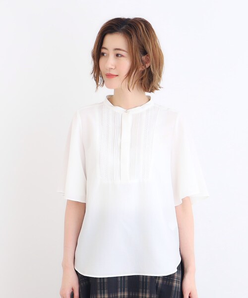 grove（グローブ）の「◆ピンタックフレアスリーブ（シャツ/ブラウス・レディース・オレンジ/ブルー/カーキ/オフホワイト/ブラック・02/03/01/04/05）」の20枚目の写真