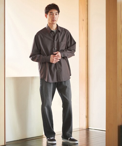 green label relaxing（グリーンレーベルリラクシング）の「ウォッシャブル TWビエラ ジャストルーズ レギュラーカラー 長袖 シャツ -防シワ-（シャツ/ブラウス・メンズ・ネイビー/モカ/ダークブラウン・XL/L/M/S）」の4枚目の写真