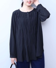 【L~5L 大きいサイズ】ビンテージサテンフロントタックブラウス