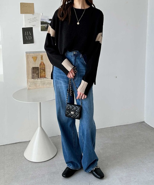 GeeRA(ジーラ)の「配色ラインニットプルオーバー(ニット/セーター・レディース・アイボリー/ブラック/グレー・MEDIUM/LARGE)」の9枚目の写真