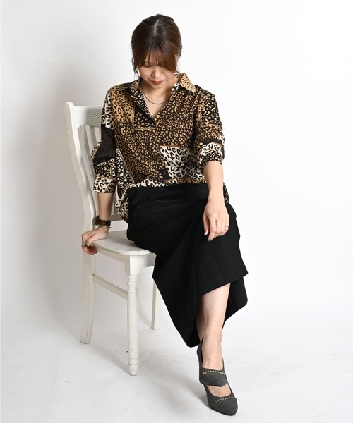 〜00s c.l.o.t.h.e.sヒョウ柄 シルクシャツ 長袖 総柄 アニマル ヒョウ柄 長袖総柄シャツ アニマル（シャツ/ブラウス）｜MARAI