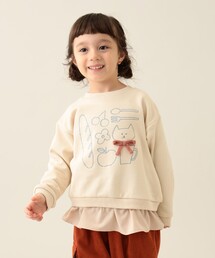 BEAMS mini | ネコ刺繍 レイヤード プルオーバー 2024FW（90～150cm）(スウェット)