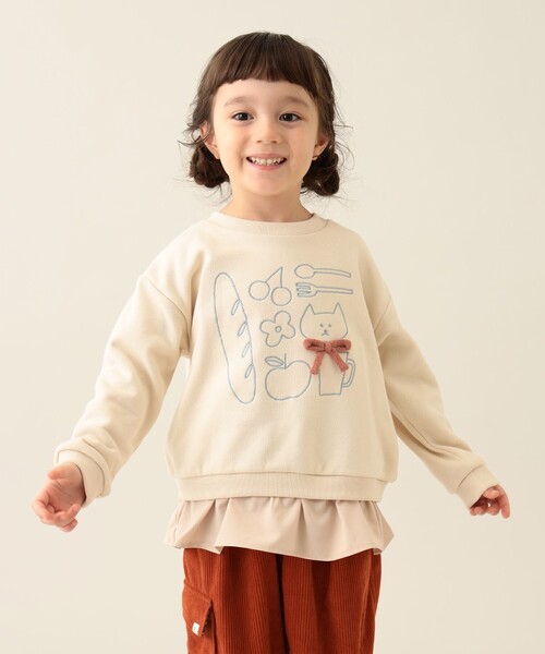BEAMS mini（ビームスミニ）の「ネコ刺繍 レイヤード プルオーバー 2024FW（90～150cm）（スウェット・キッズ・ホワイト系その他5/ミント・90/110/120/130/140/150/100）」の3枚目の写真