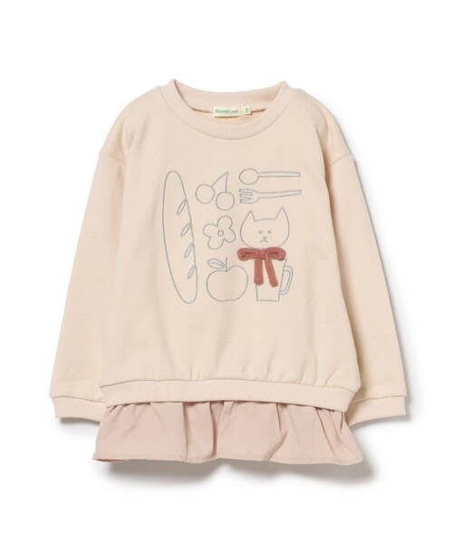 BEAMS mini（ビームスミニ）の「ネコ刺繍 レイヤード プルオーバー 2024FW（90～150cm）（スウェット・キッズ・ホワイト系その他5/ミント・90/110/120/130/140/150/100）」の6枚目の写真