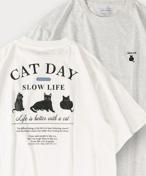SlashDate(スラッシュデイト)の「イヌネコプリント 半袖Tシャツ アニマルプリント オーバーサイズ バックプリント(Tシャツ/カットソー・メンズ・ブラック/アッシュグレー/ブラック系その他/ホワイト/ホワイト系その他/ライトグレー・M/L)」の1枚目の写真